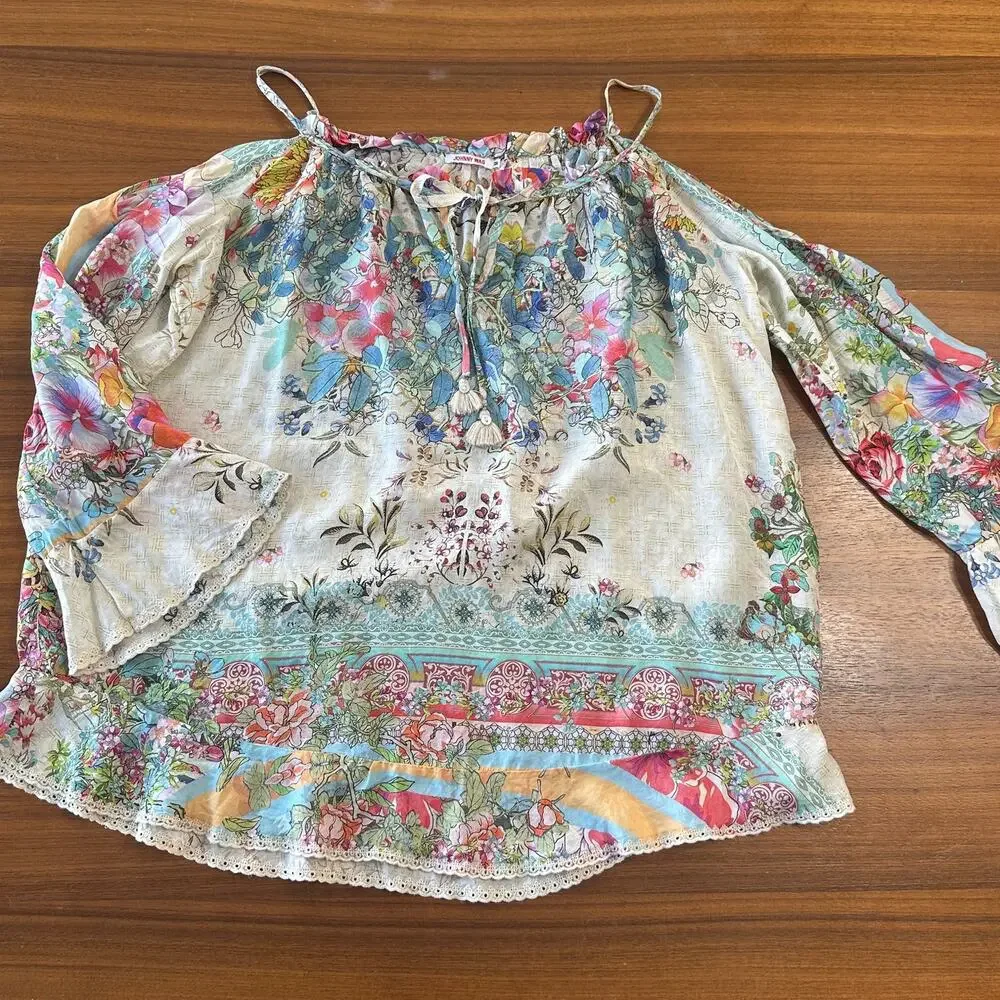 Johnny Was Daria Silk Blouse, Boho Chic, 100% silk, vacation, resort, Medium - Picture 5 of 11